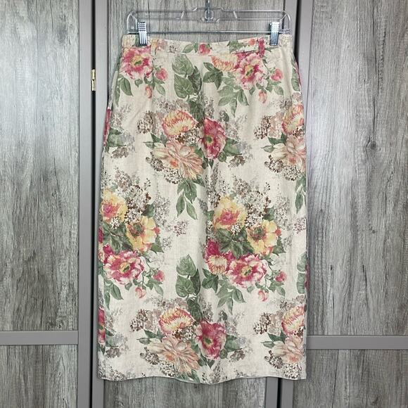 Vintage Talbots Fully Lined Linen Floral Skirt Women's 10P - Picture 1 of 10